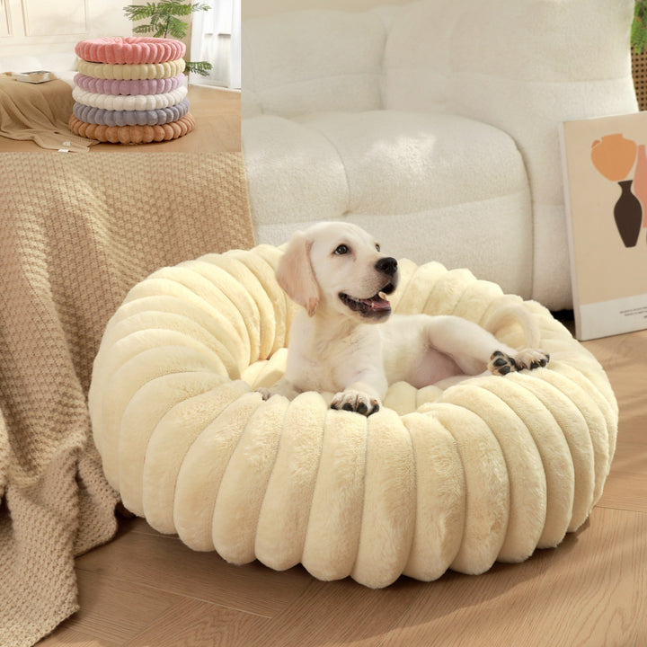 High Weight Plush Pet Bed Round Long Hair Warm Winter Nest