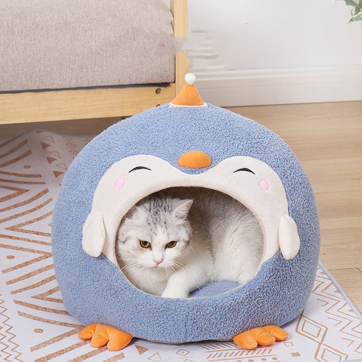 Penguin Style Pet Nest Enclosed Design Soft Warm Spacious Bed